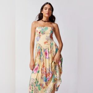 Urban Outfitters Strapless Floral Dress - Yellow and Multicolor